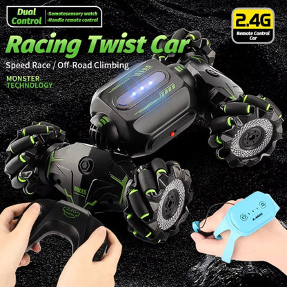Children RC Car Toy Lights Electric Gesture Sensor Remote Control Twisting Stunt Car, Orange Dual RC, Green Dual RC, Orange Single RC, Green Single RC