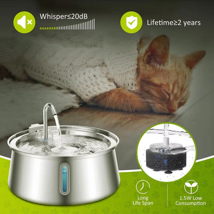 4L Pet Water Dispenser Stainless Steel Cats Water Fountain Large Capacity Automatic Cat Drinker, Without Window, With Window