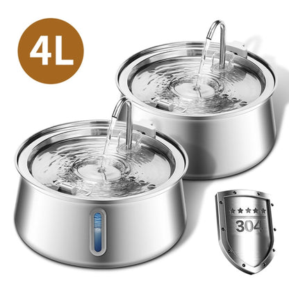 4L Pet Water Dispenser Stainless Steel Cats Water Fountain Large Capacity Automatic Cat Drinker, Without Window, With Window