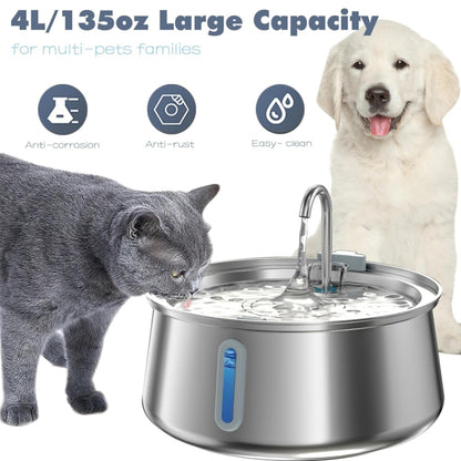 4L Pet Water Dispenser Stainless Steel Cats Water Fountain Large Capacity Automatic Cat Drinker, Without Window, With Window