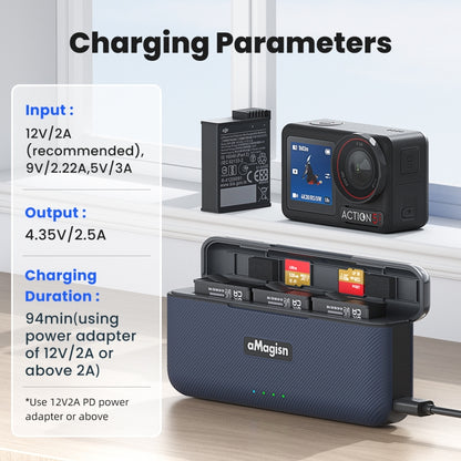 For DJI Osmo 360/Action 5 Pro aMagisn Battery Charger Fast Charging Box Storage Compartment, AA19