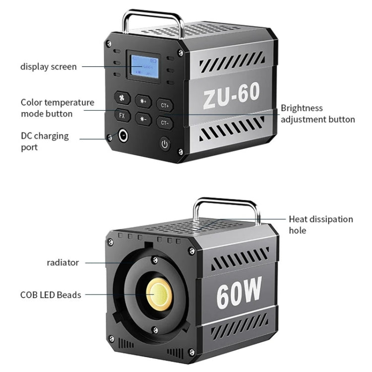 Desiontal ZU-60 60W Hand-Held Camera Light High Power Fill Light, EU Plug, ZU-60