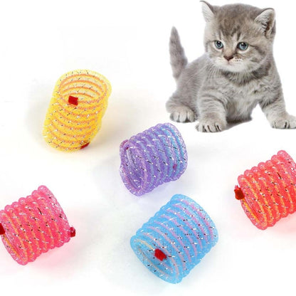 2pcs Colorful Plastic Spring Nylon Bouncing Tease Cats Toys, Random Color Delivery