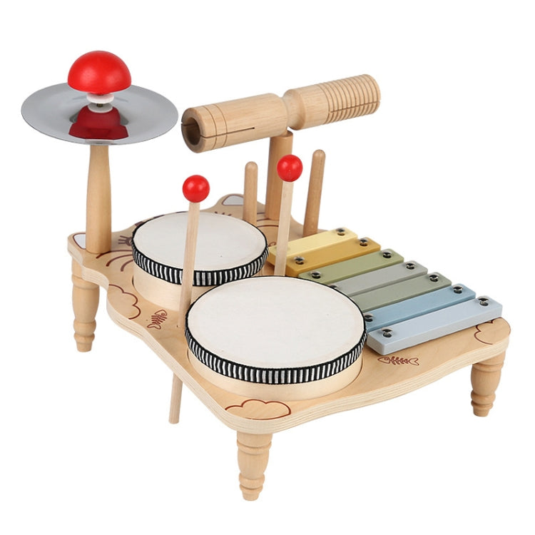 Children Wooden Desktop Music Percussion Toy Baby Early Learning Drum Enlightenment Toy, Multi-function Drum Set, Kitten Music Stand, Multi-function Percussion Table, Music Stand