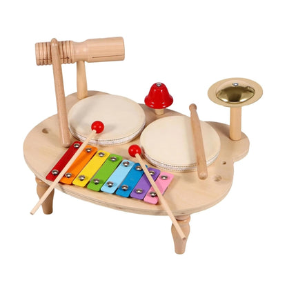 Children Wooden Desktop Music Percussion Toy Baby Early Learning Drum Enlightenment Toy, Multi-function Drum Set, Kitten Music Stand, Multi-function Percussion Table, Music Stand