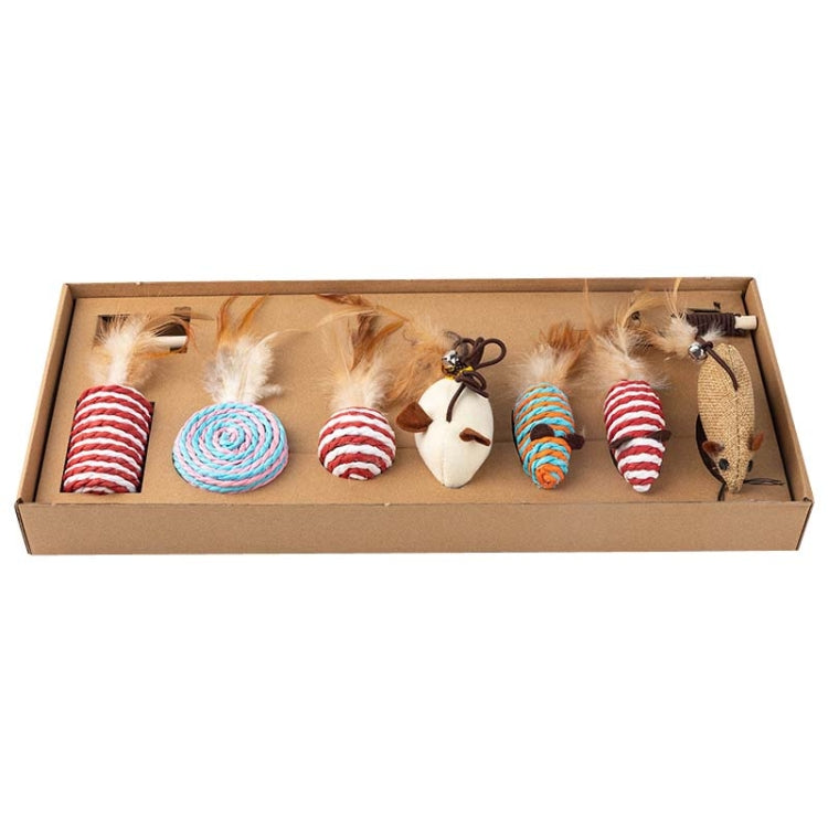 7pcs / Set Pet Teasing Cats Toys Combination Kit, Sisal Mouse, Pumpkin Ball