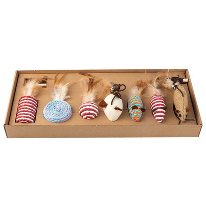 7pcs / Set Pet Teasing Cats Toys Combination Kit, Sisal Mouse, Pumpkin Ball