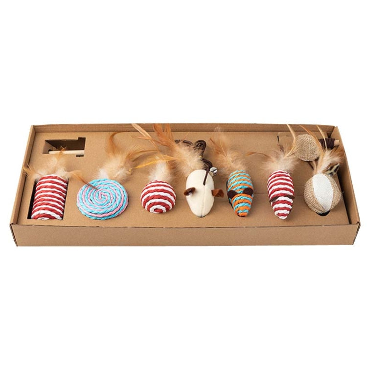 7pcs / Set Pet Teasing Cats Toys Combination Kit, Sisal Mouse, Pumpkin Ball
