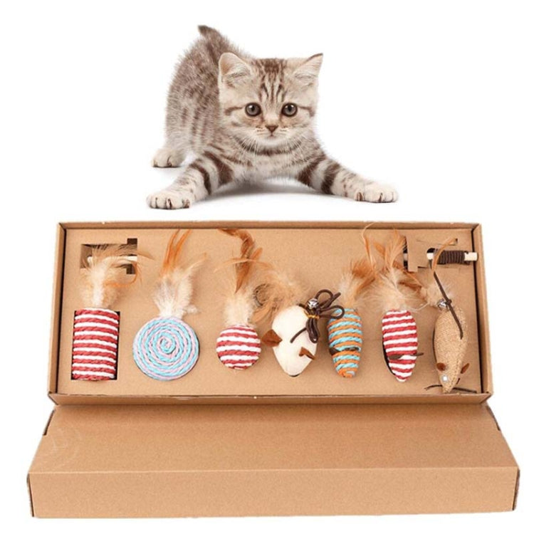 7pcs / Set Pet Teasing Cats Toys Combination Kit, Sisal Mouse, Pumpkin Ball