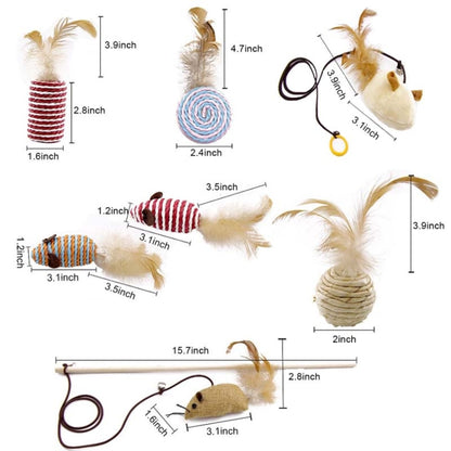 7pcs / Set Pet Teasing Cats Toys Combination Kit, Sisal Mouse, Pumpkin Ball