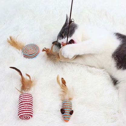 7pcs / Set Pet Teasing Cats Toys Combination Kit, Sisal Mouse, Pumpkin Ball