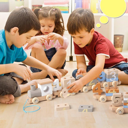 Children Wooden Digital Train Set Baby Educational Toy Boys Girls Assembled Toy Birthday Gift, D55
