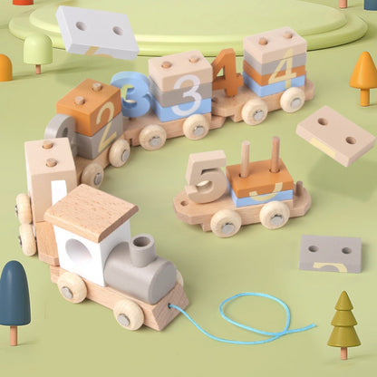 Children Wooden Digital Train Set Baby Educational Toy Boys Girls Assembled Toy Birthday Gift, D55