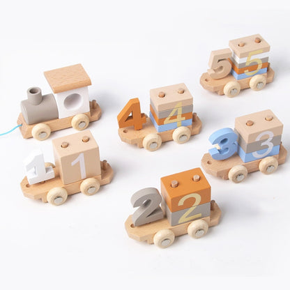 Children Wooden Digital Train Set Baby Educational Toy Boys Girls Assembled Toy Birthday Gift, D55
