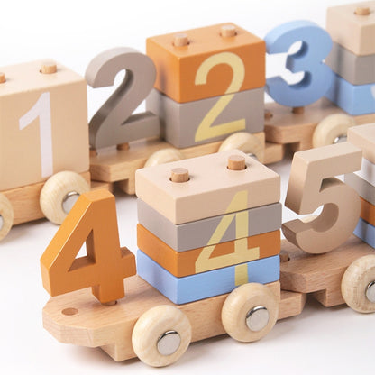 Children Wooden Digital Train Set Baby Educational Toy Boys Girls Assembled Toy Birthday Gift, D55