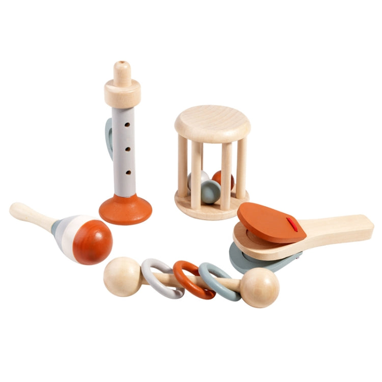 Wooden Baby Hand Grip Bells Rattles Musical Instruments Toddler Early Learning Pacifying Bed Bells Toys, Treehole 5pcs /Set
