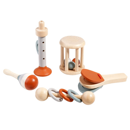 Wooden Baby Hand Grip Bells Rattles Musical Instruments Toddler Early Learning Pacifying Bed Bells Toys, Treehole 5pcs /Set