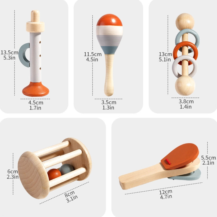 Wooden Baby Hand Grip Bells Rattles Musical Instruments Toddler Early Learning Pacifying Bed Bells Toys, Treehole 5pcs /Set