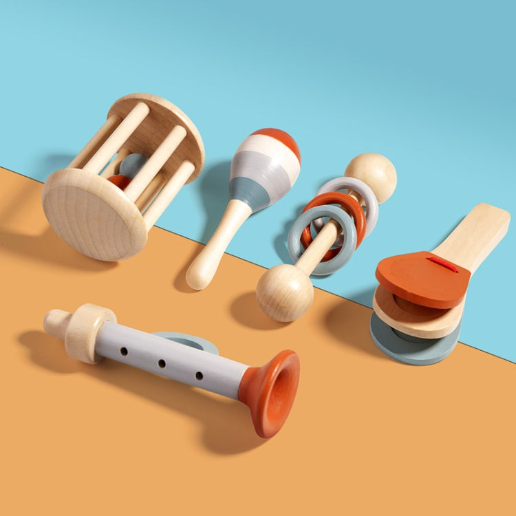 Wooden Baby Hand Grip Bells Rattles Musical Instruments Toddler Early Learning Pacifying Bed Bells Toys, Treehole 5pcs /Set