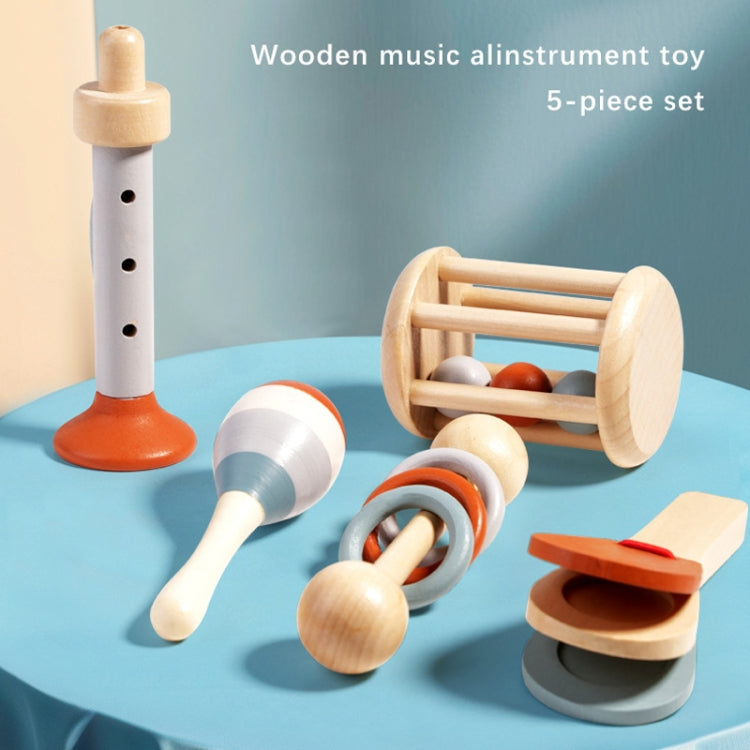 Wooden Baby Hand Grip Bells Rattles Musical Instruments Toddler Early Learning Pacifying Bed Bells Toys, Treehole 5pcs /Set