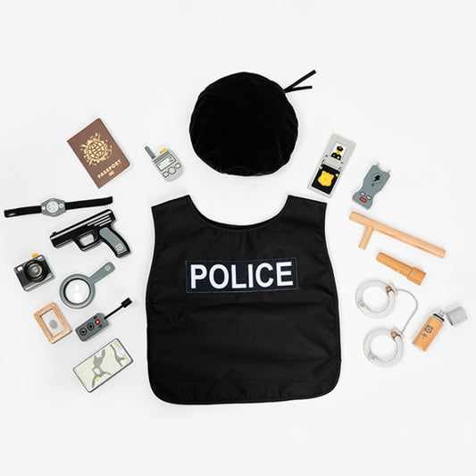 Children Wooden Simulation Police Toolkit Role Play Pretend Play Toy, Police