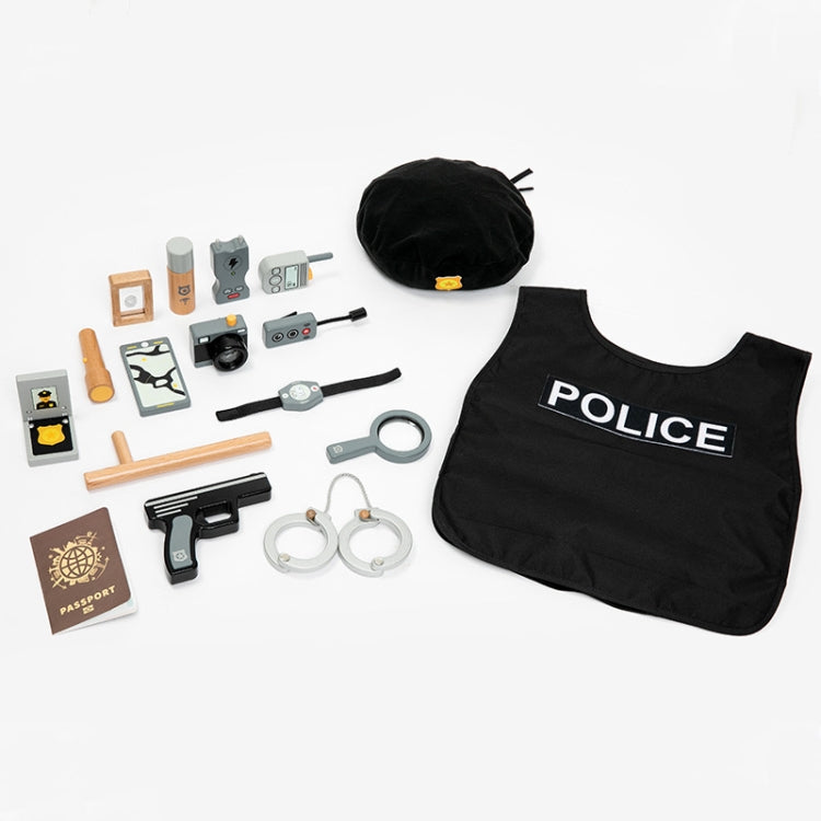 Children Wooden Simulation Police Toolkit Role Play Pretend Play Toy, Police