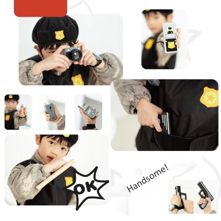 Children Wooden Simulation Police Toolkit Role Play Pretend Play Toy, Police