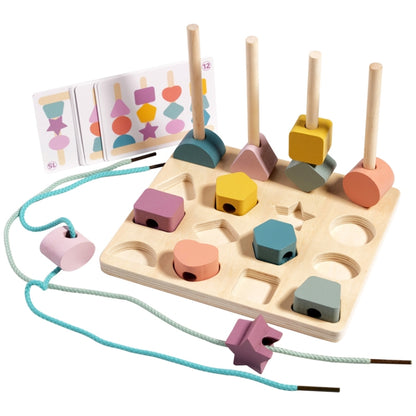 Treehole Children Wooden Geometric Shape Matching Puzzle Game Color Cognition Threading Beads Enlightenment Toy