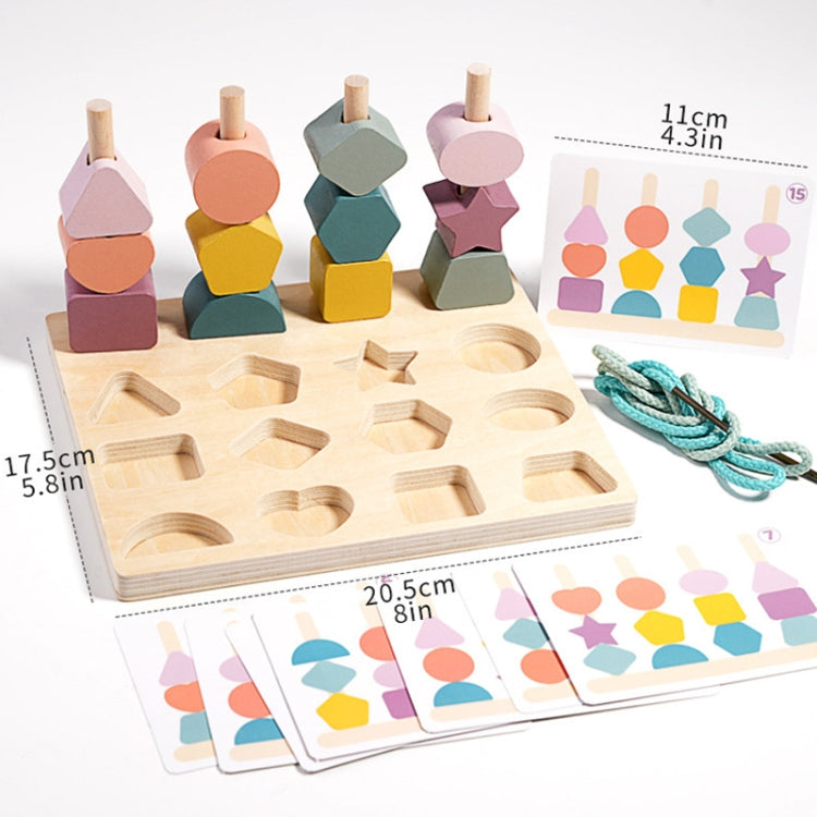 Treehole Children Wooden Geometric Shape Matching Puzzle Game Color Cognition Threading Beads Enlightenment Toy
