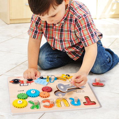 Montessori Wooden Jigsaw Puzzle Children Toy Baby Enlightenment Early Learning Busy Board Educational Toy, Tools, Tool Truck