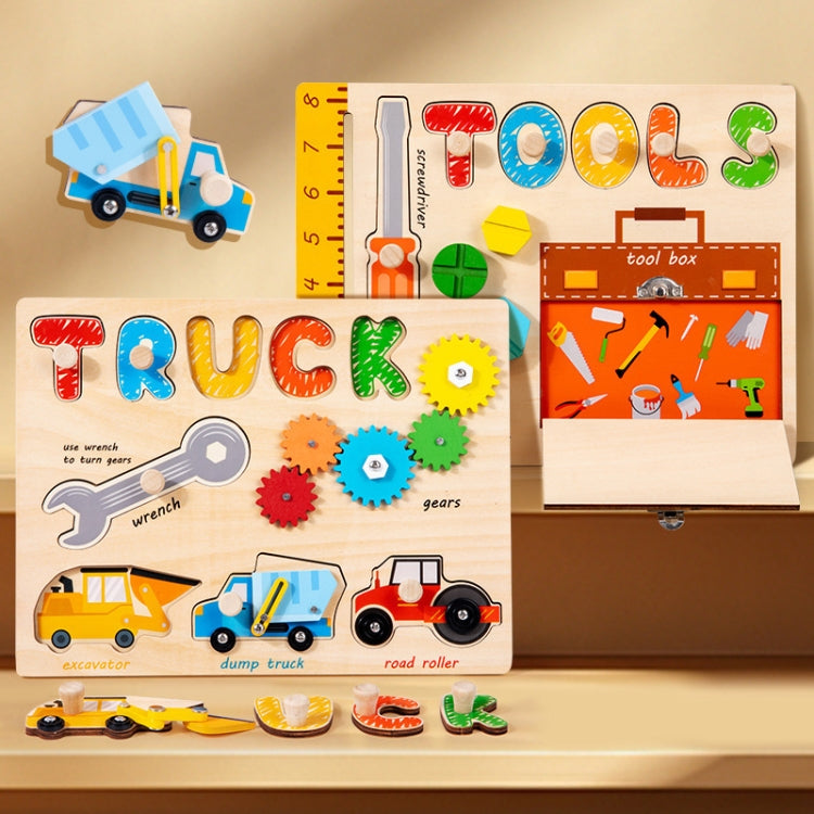 Montessori Wooden Jigsaw Puzzle Children Toy Baby Enlightenment Early Learning Busy Board Educational Toy, Tools, Tool Truck
