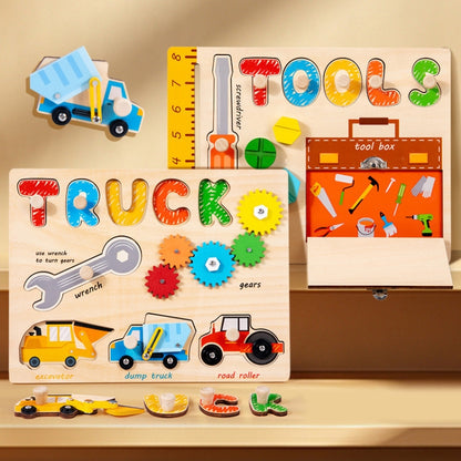 Montessori Wooden Jigsaw Puzzle Children Toy Baby Enlightenment Early Learning Busy Board Educational Toy, Tools, Tool Truck