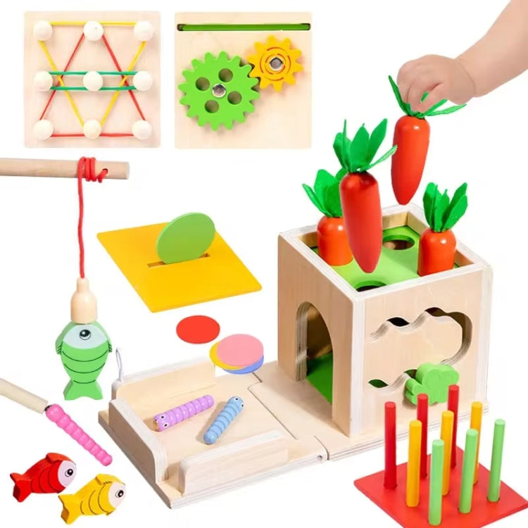 Montessori Sorting Matching Educational Toys Pull Carrots Children Catching Worms Fishing Puzzle Nail Board Coin Box, 8 In 1