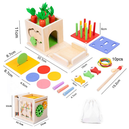 Montessori Sorting Matching Educational Toys Pull Carrots Children Catching Worms Fishing Puzzle Nail Board Coin Box, 8 In 1