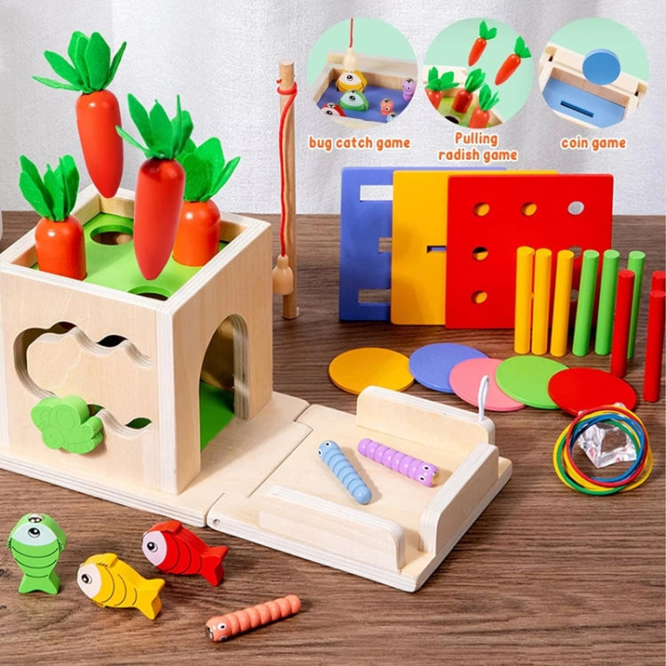 Montessori Sorting Matching Educational Toys Pull Carrots Children Catching Worms Fishing Puzzle Nail Board Coin Box, 8 In 1