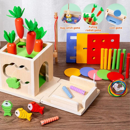 Montessori Sorting Matching Educational Toys Pull Carrots Children Catching Worms Fishing Puzzle Nail Board Coin Box, 8 In 1
