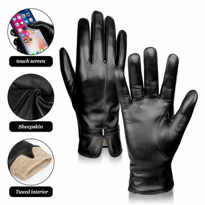 Women Sheepskin Wool Fleece Lined Windproof Warm Gloves Touchscreen Thick Snow Driving Gloves, S, M, L, XL