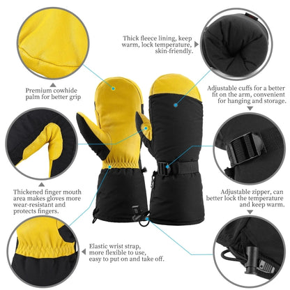 Winter Ski Snow Gloves for Men and Women Outdoor Sport Shovel Ski Gloves, Abalone Yellow, Five-finger Yellow, Abalone Black, Five-finger Black