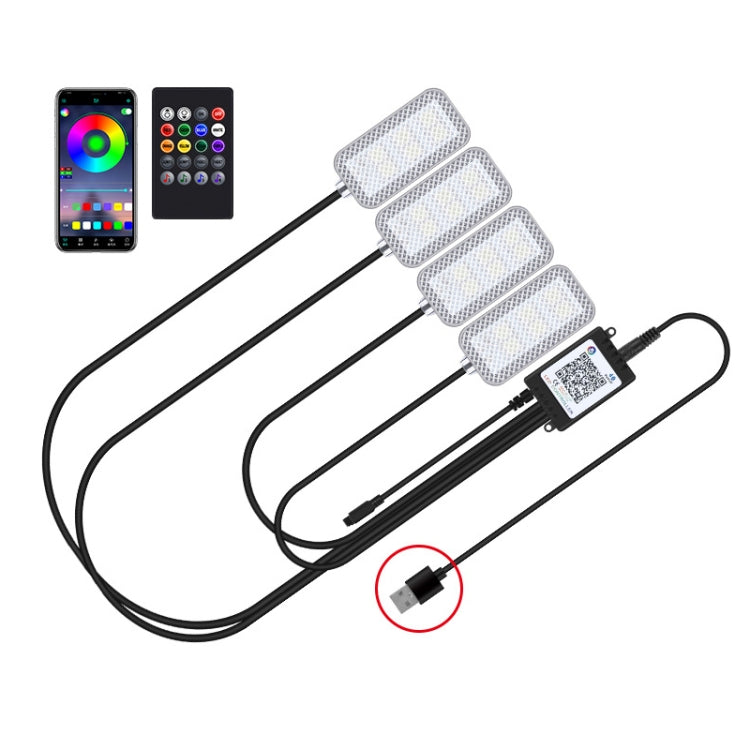 Eight-Color LED Voice Control Car Music Rhythm Atmosphere Light, 5V USB Remote Control, 5V USB APP, 5V USB APP + Remote Control, 5V USB With Switch Remote Control, 5V USB With Switch APP, 5V USB With Switch APP + Remote Control