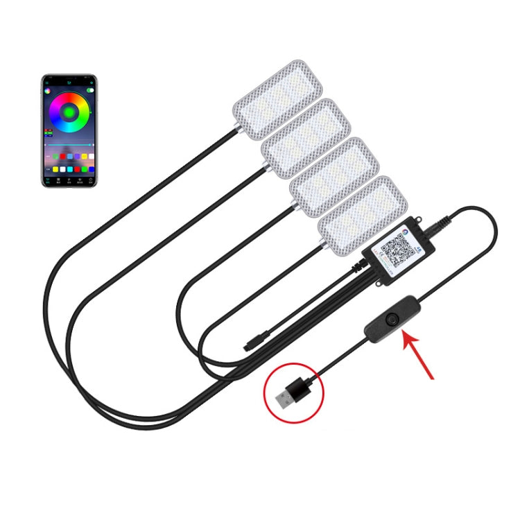 Eight-Color LED Voice Control Car Music Rhythm Atmosphere Light, 5V USB Remote Control, 5V USB APP, 5V USB APP + Remote Control, 5V USB With Switch Remote Control, 5V USB With Switch APP, 5V USB With Switch APP + Remote Control