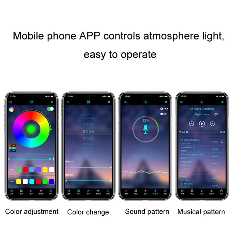 Eight-Color LED Voice Control Car Music Rhythm Atmosphere Light, 5V USB Remote Control, 5V USB APP, 5V USB APP + Remote Control, 5V USB With Switch Remote Control, 5V USB With Switch APP, 5V USB With Switch APP + Remote Control