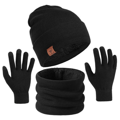 OZERO Plain Warm Wool Hat Scarf Gloves 3 In 1 Set For Men And Women
