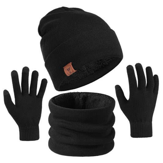 OZERO Plain Warm Wool Hat Scarf Gloves 3 In 1 Set For Men And Women
