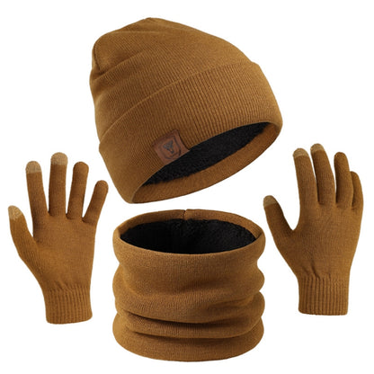 OZERO Plain Warm Wool Hat Scarf Gloves 3 In 1 Set For Men And Women