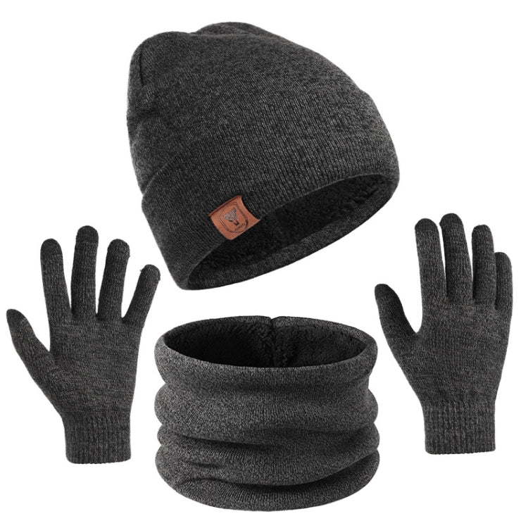 OZERO Plain Warm Wool Hat Scarf Gloves 3 In 1 Set For Men And Women