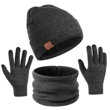 OZERO Plain Warm Wool Hat Scarf Gloves 3 In 1 Set For Men And Women