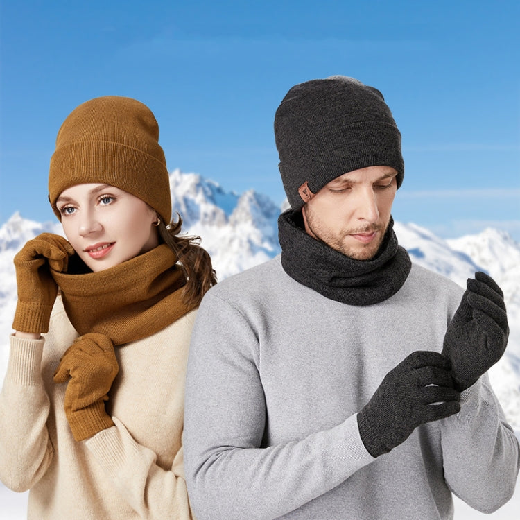 OZERO Plain Warm Wool Hat Scarf Gloves 3 In 1 Set For Men And Women