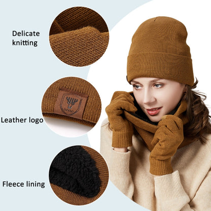 OZERO Plain Warm Wool Hat Scarf Gloves 3 In 1 Set For Men And Women