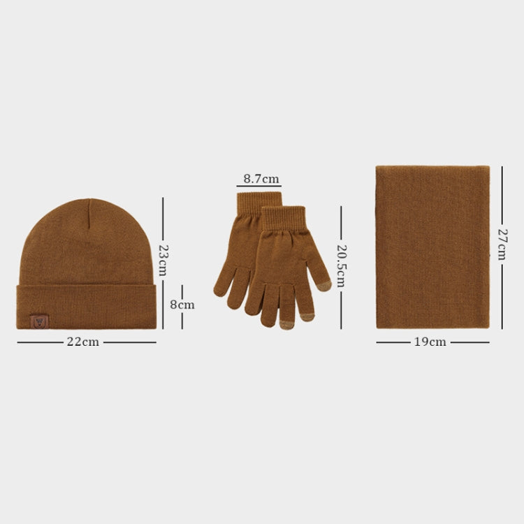OZERO Plain Warm Wool Hat Scarf Gloves 3 In 1 Set For Men And Women