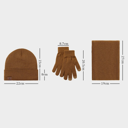 OZERO Plain Warm Wool Hat Scarf Gloves 3 In 1 Set For Men And Women